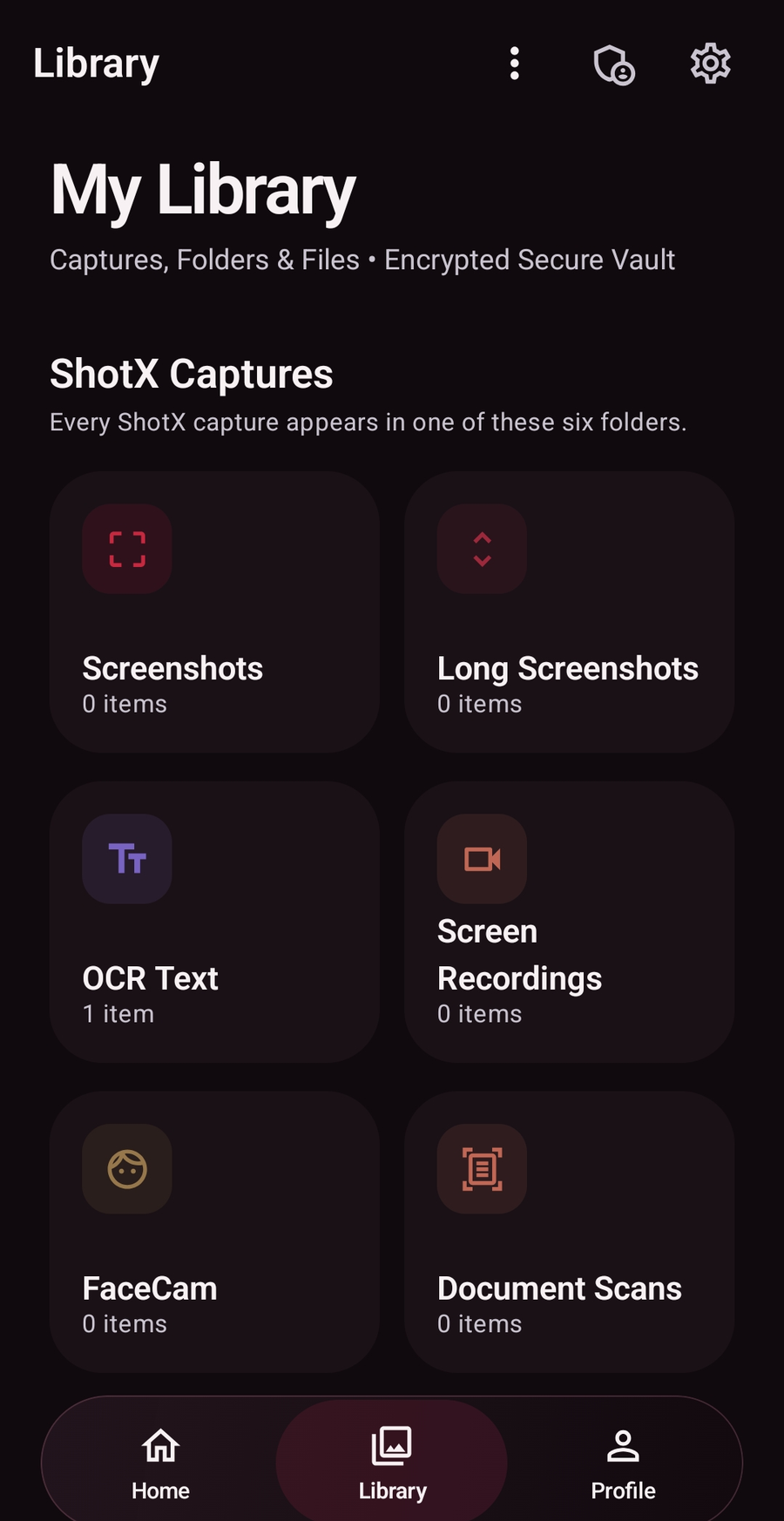 Real ShotX private Library with six capture categories
